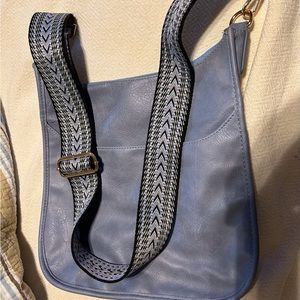 Ah-dorned Classic Vegan Leather Crossbody Bag with Strap in Blue